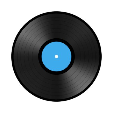 Beyaz arka planda mavi etiketli siyah vinil plak. Vektör illüstrasyonu EPS10