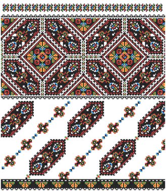 İşlemeli eski el yapımı çapraz dikişli etnik Ukrayna deseni. Süslü Ukrayna havlusu. Vektör olarak Rushnyk biçimi