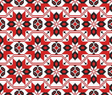 İşlemeli eski el yapımı çapraz dikişli etnik Ukrayna deseni. Süslü Ukrayna havlusu. Vektör olarak Rushnyk biçimi