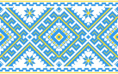 İşlemeli eski el yapımı çapraz dikişli etnik Ukrayna deseni. Süslü Ukrayna havlusu. Vektör olarak Rushnyk biçimi