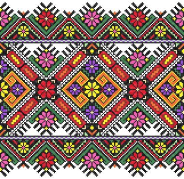 İşlemeli eski el yapımı çapraz dikişli etnik Ukrayna deseni. Süslü Ukrayna havlusu. Vektör olarak Rushnyk biçimi
