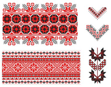 İşlemeli eski el yapımı çapraz dikişli etnik Ukrayna deseni. Süslü Ukrayna havlusu. Vektör olarak Rushnyk biçimi