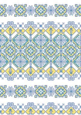 İşlemeli eski el yapımı çapraz dikişli etnik Ukrayna deseni. Süslü Ukrayna havlusu. Vektör olarak Rushnyk biçimi