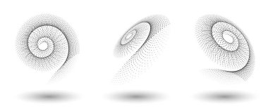 Herhangi bir proje için yarı ton şekilleri, soyut noktalar logo amblemi veya tasarım öğesi. Yuvarlak simge ya da arka plan. Vektör EPS10 illüstrasyonu. Farklı perspektiflere sahip soyut noktalı yarım ton vektörü