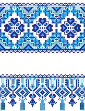 İşlemeli eski el yapımı çapraz dikişli etnik Ukrayna deseni. Süslü Ukrayna havlusu. Vektör olarak Rushnyk biçimi