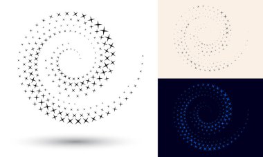 Simge ya da arkaplan olarak yarım tonlu spiral. Logo veya amblem için çapraz çerçeve olarak siyah soyut vektör. Tasarımınız için beyaz arkaplanda çember sınırı izole edildi.