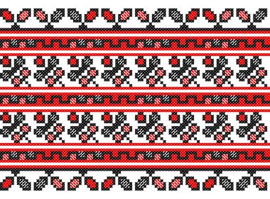 İşlemeli eski el yapımı çapraz dikişli etnik Ukrayna deseni. Süslü Ukrayna havlusu. Vektör olarak Rushnyk biçimi