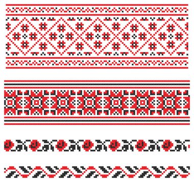 İşlemeli eski el yapımı çapraz dikişli etnik Ukrayna deseni. Süslü Ukrayna havlusu. Vektör olarak Rushnyk biçimi