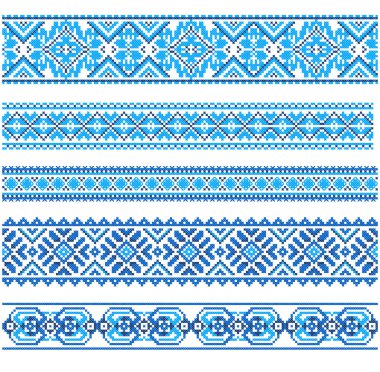 Tasarım için el yapımı çapraz dikiş gibi dikişsiz nakışlı eşyalar. Vektör beyaz arkaplanda resimle sınırlandırılır. Belarus Ulusal Süslemesi.