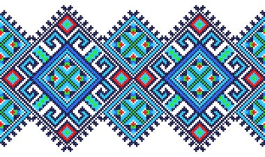 İşlemeli eski el yapımı çapraz dikişli etnik Ukrayna deseni. Süslü Ukrayna havlusu. Vektör olarak Rushnyk biçimi