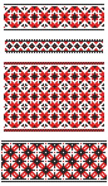 İşlemeli eski el yapımı çapraz dikişli etnik Ukrayna deseni. Süslü Ukrayna havlusu. Vektör olarak Rushnyk biçimi