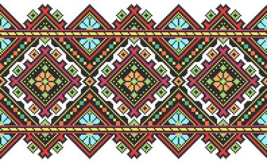 İşlemeli eski el yapımı çapraz dikişli etnik Ukrayna deseni. Süslü Ukrayna havlusu. Vektör olarak Rushnyk biçimi