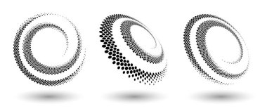 Yarım ton daire çerçeve, herhangi bir proje için soyut noktalar logo amblem tasarım öğesi. Kenar simgesi ya da arka plan. Vektör EPS10 illüstrasyonu. Farklı perspektiflere sahip soyut noktalı yarım ton vektörü