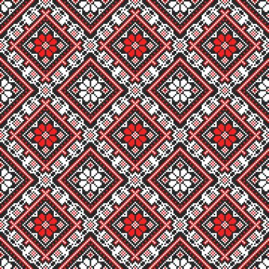 İşlemeli eski el yapımı çapraz dikişli etnik Ukrayna deseni. Süslü Ukrayna havlusu. Vektör olarak Rushnyk biçimi