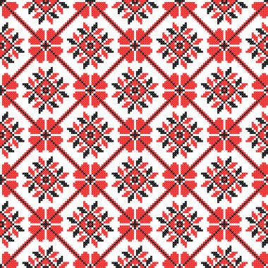 İşlemeli eski el yapımı çapraz dikişli etnik Ukrayna deseni. Süslü Ukrayna havlusu. Vektör olarak Rushnyk biçimi