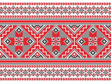 İşlemeli eski el yapımı çapraz dikişli etnik Ukrayna deseni. Süslü Ukrayna havlusu. Vektör olarak Rushnyk biçimi