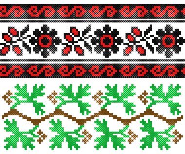 İşlemeli eski el yapımı çapraz dikişli etnik Ukrayna deseni. Süslü Ukrayna havlusu. Vektör olarak Rushnyk biçimi