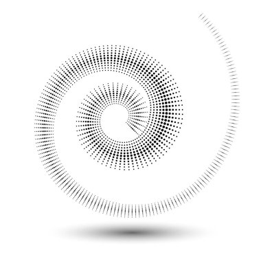 Simge ya da arkaplan olarak yarım tonlu spiral. Logo veya amblem olarak noktalı siyah soyut vektör çemberi çerçevesi. Tasarımınız için beyaz arkaplanda izole edilmiş sınır.