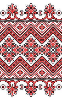 İşlemeli eski el yapımı çapraz dikişli etnik Ukrayna deseni. Süslü Ukrayna havlusu. Vektör olarak Rushnyk biçimi