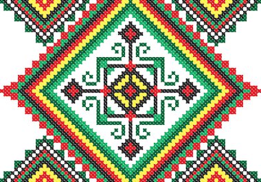 İşlemeli eski el yapımı çapraz dikişli etnik Ukrayna deseni. Süslü Ukrayna havlusu. Vektör olarak Rushnyk biçimi