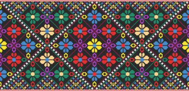 İşlemeli eski el yapımı çapraz dikişli etnik Ukrayna deseni. Süslü Ukrayna havlusu. Vektör olarak Rushnyk biçimi