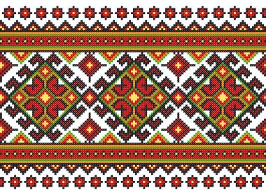 İşlemeli eski el yapımı çapraz dikişli etnik Ukrayna deseni. Süslü Ukrayna havlusu. Vektör olarak Rushnyk biçimi