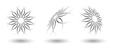 Herhangi bir proje için yarı ton şekilleri, soyut noktalar logo amblemi veya tasarım öğesi. Yuvarlak simge ya da arka plan. Vektör EPS10 illüstrasyonu. Farklı perspektiflere sahip soyut noktalı yarım ton vektörü