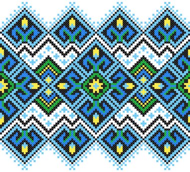 İşlemeli eski el yapımı çapraz dikişli etnik Ukrayna deseni. Süslü Ukrayna havlusu. Vektör olarak Rushnyk biçimi