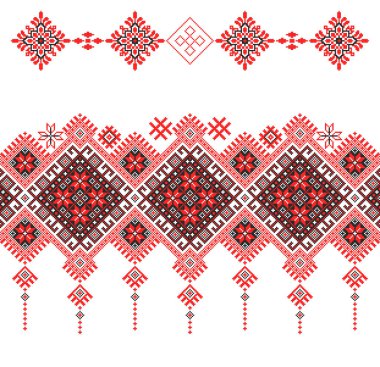 İşlemeli eski el yapımı çapraz dikişli etnik Ukrayna deseni. Süslü Ukrayna havlusu. Vektör olarak Rushnyk biçimi