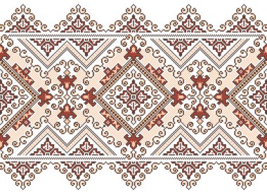 İşlemeli eski el yapımı çapraz dikişli etnik Ukrayna deseni. Süslü Ukrayna havlusu. Vektör olarak Rushnyk biçimi