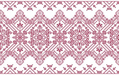 İşlemeli eski el yapımı çapraz dikişli etnik Ukrayna deseni. Süslü Ukrayna havlusu. Vektör olarak Rushnyk biçimi