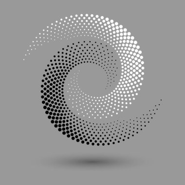Soyut noktalı vektör arkaplanı. Yarı ton etkisi. Spiral noktalı arkaplan ya da simge. Yin ve yang tarzı. Vektör EPS10 illüstrasyonu.