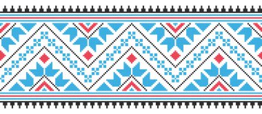 İşlemeli eski el yapımı çapraz dikişli etnik Ukrayna deseni. Süslü Ukrayna havlusu. Vektör olarak Rushnyk biçimi