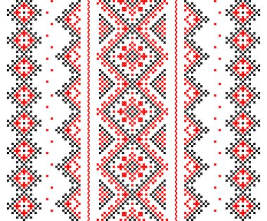 İşlemeli eski el yapımı çapraz dikişli etnik Ukrayna deseni. Süslü Ukrayna havlusu. Vektör olarak Rushnyk biçimi