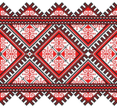 İşlemeli eski el yapımı çapraz dikişli etnik Ukrayna deseni. Süslü Ukrayna havlusu. Vektör olarak Rushnyk biçimi