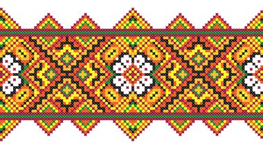 İşlemeli eski el yapımı çapraz dikişli etnik Ukrayna deseni. Süslü Ukrayna havlusu. Vektör olarak Rushnyk biçimi