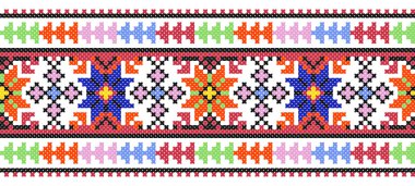 İşlemeli eski el yapımı çapraz dikişli etnik Ukrayna deseni. Süslü Ukrayna havlusu. Vektör olarak Rushnyk biçimi