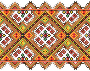 İşlemeli eski el yapımı çapraz dikişli etnik Ukrayna deseni. Süslü Ukrayna havlusu. Vektör olarak Rushnyk biçimi