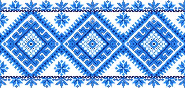 İşlemeli eski el yapımı çapraz dikişli etnik Ukrayna deseni. Süslü Ukrayna havlusu. Vektör olarak Rushnyk biçimi