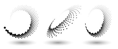 Yarım ton daire çerçeve, herhangi bir proje için soyut noktalar logo amblem tasarım öğesi. Kenar simgesi ya da arka plan. Vektör EPS10 illüstrasyonu. Farklı perspektiflere sahip soyut noktalı yarım ton vektörü