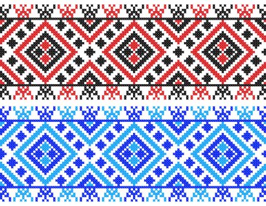 İşlemeli eski el yapımı çapraz dikişli etnik Ukrayna deseni. Süslü Ukrayna havlusu. Vektör olarak Rushnyk biçimi