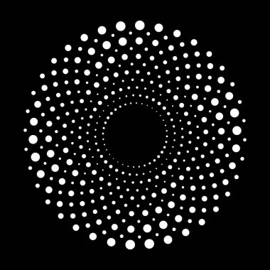 Spiral noktalar arka plan. Herhangi bir proje için yarı ton şekilleri, soyut logo amblemi veya tasarım ögesi. Vektör EPS10 illüstrasyonu.