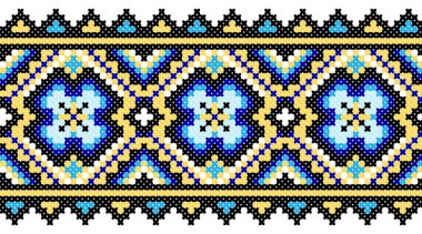 İşlemeli eski el yapımı çapraz dikişli etnik Ukrayna deseni. Süslü Ukrayna havlusu. Vektör olarak Rushnyk biçimi