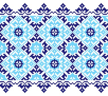 İşlemeli eski el yapımı çapraz dikişli etnik Ukrayna deseni. Süslü Ukrayna havlusu. Vektör olarak Rushnyk biçimi