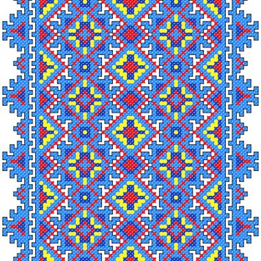 İşlemeli eski el yapımı çapraz dikişli etnik Ukrayna deseni. Süslü Ukrayna havlusu. Vektör olarak Rushnyk biçimi