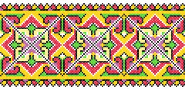 İşlemeli eski el yapımı çapraz dikişli etnik Ukrayna deseni. Süslü Ukrayna havlusu. Vektör olarak Rushnyk biçimi
