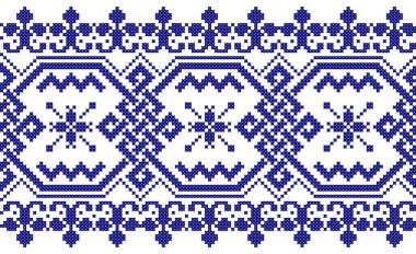 İşlemeli eski el yapımı çapraz dikişli etnik Ukrayna deseni. Süslü Ukrayna havlusu. Vektör olarak Rushnyk biçimi