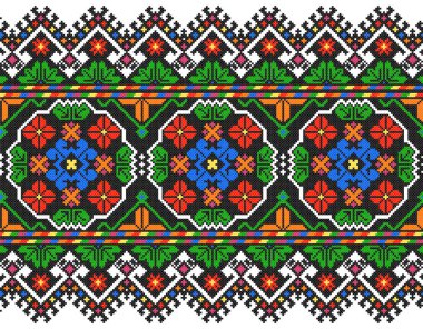 İşlemeli eski el yapımı çapraz dikişli etnik Ukrayna deseni. Süslü Ukrayna havlusu. Vektör olarak Rushnyk biçimi