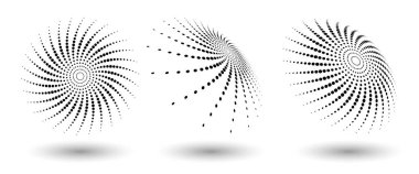 Yarım ton daire çerçeve, herhangi bir proje için soyut noktalar logo amblem tasarım öğesi. Kenar simgesi ya da arka plan. Vektör EPS10 illüstrasyonu. Farklı perspektiflere sahip soyut noktalı yarım ton vektörü