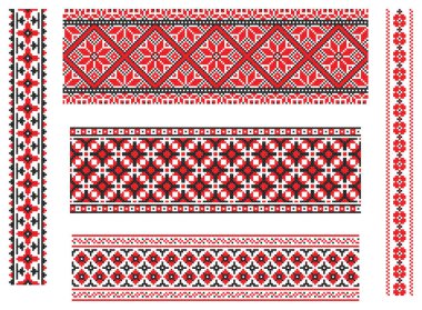 İşlemeli eski el yapımı çapraz dikişli etnik Ukrayna deseni. Süslü Ukrayna havlusu. Vektör olarak Rushnyk biçimi